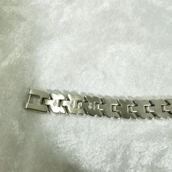 Silvertone rhinestone double clasp 7" bracelet 1.1478 - Picture 12 of 16